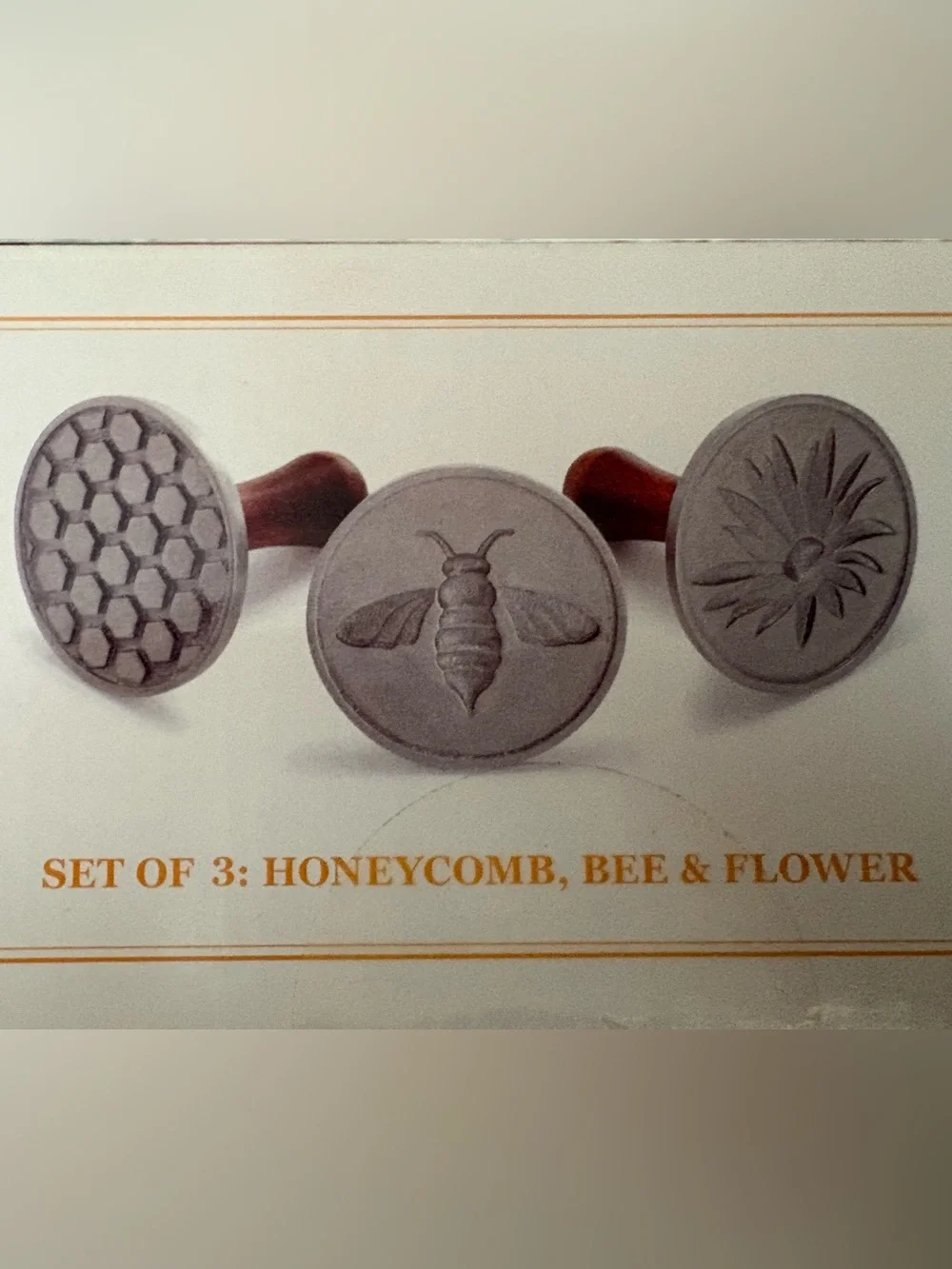 Nordicware  3 Cookie Stamps - Honeycomb,Bee & Flower/Aluminum Cast, Wood Handles